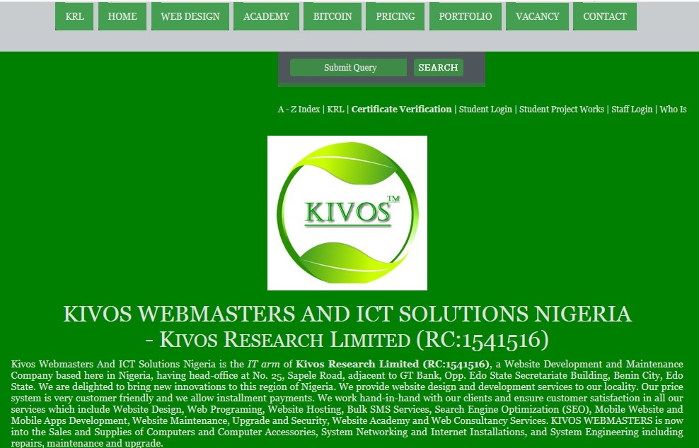KIVOS WEBMASTERS AND ICT SOLUTIONS NIGERIA